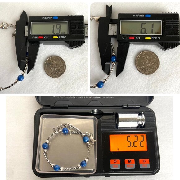 Sterling Silver 925 Twisted Rope Beaded Sodalite Station Bracelet 7"- 8" - Picture 10 of 16